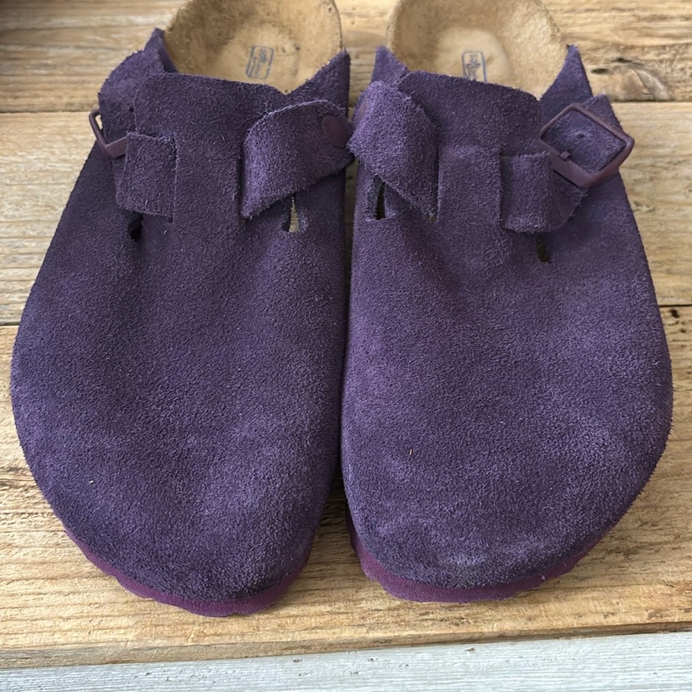 Birkenstock, Boston Clogs Soft Footbed Suede Leather - Wine NWOT EU42